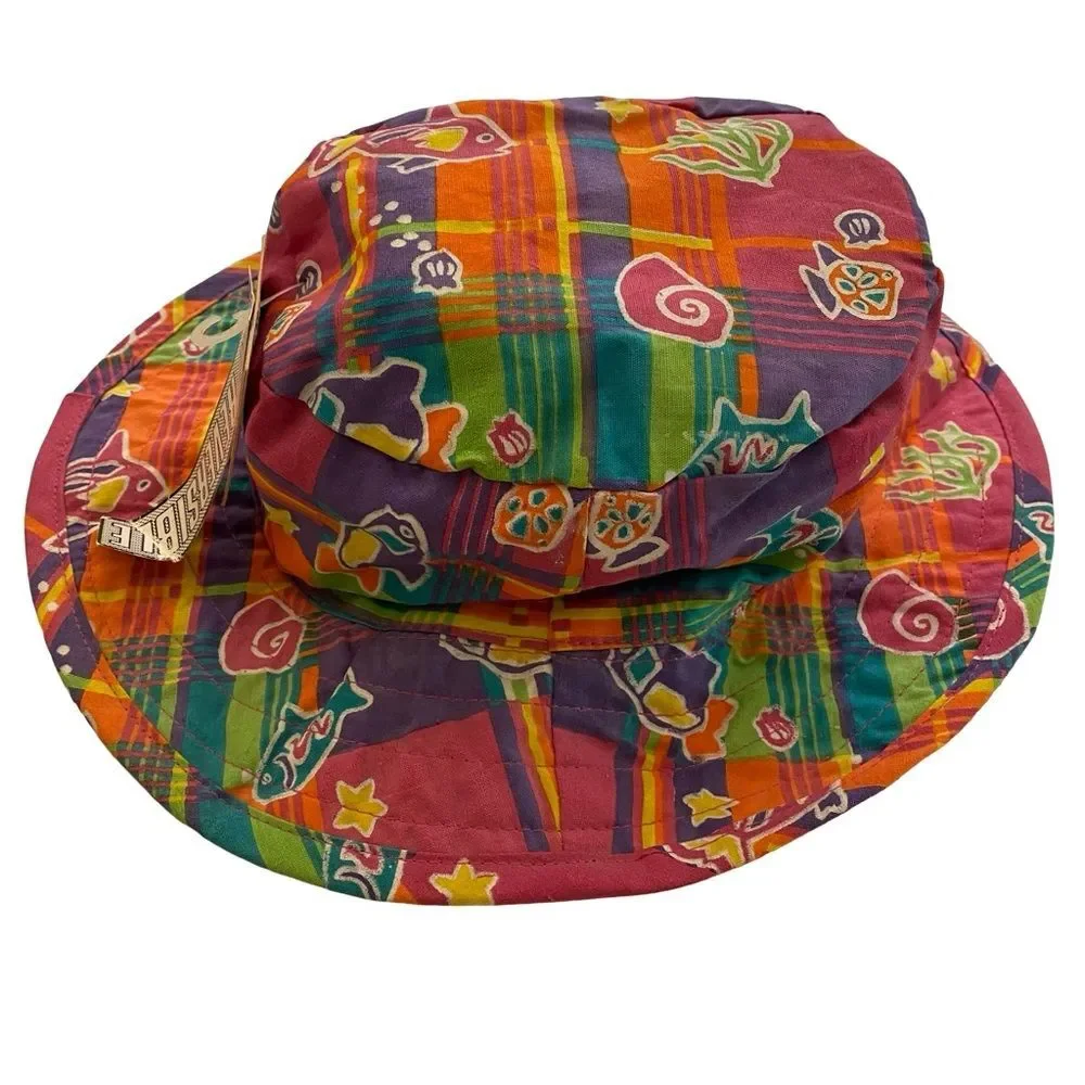 Vintage Deadstock With Tags Gitano Multicolor Multi Print Reversible Bucket Hat